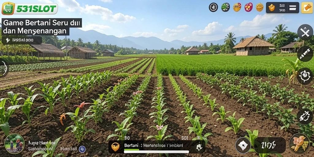Antarmuka game Bertani yang menarik dan penuh warna.