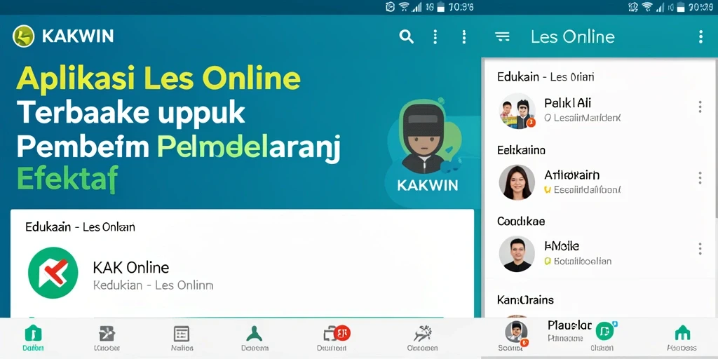 Tampilan antarmuka aplikasi Les Online KAKWIN yang menarik dan user-friendly.