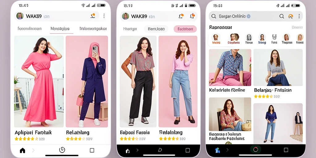 Antarmuka aplikasi WAK89 dengan pilihan fashion yang menarik.